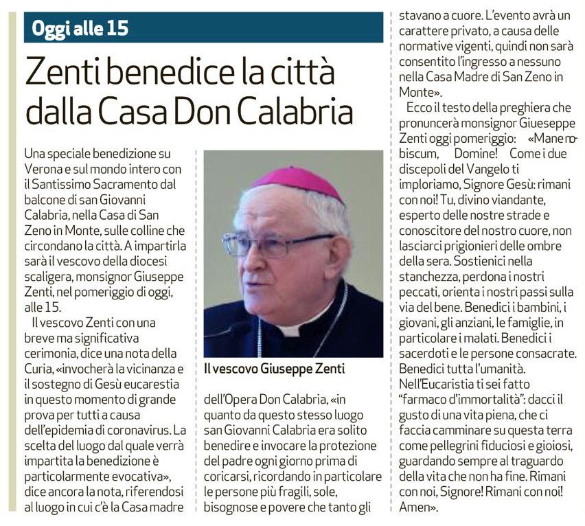 Il vescovo benedice la città e il mondo da San Zeno in Monte